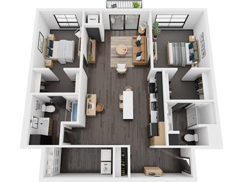 Floor plan for 2 beds, 2 baths, 1243 sqft